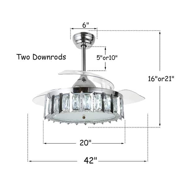 Oaks Aura 42in.Glam Crystal Invisible Ceiling Fan with Retractable